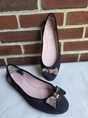 Ted Baker Black Floral Bow Ballet Flats